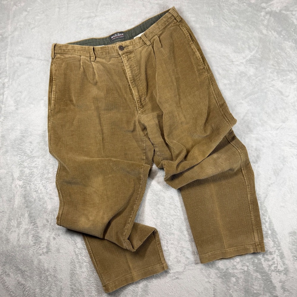 Woolrich Mens 36x30 Corduroy Pants Dark Curry Brown Pleated Cotton 1503